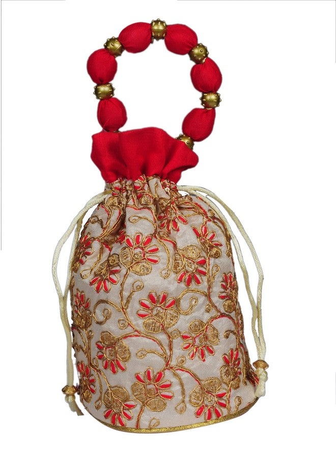SuneshCreation Raw Silk Floral Ethnic Rajasthani Multicolor Embroidered Potli Bag Handbag, Wristlets, Clutch for Women, Girls with Handmade Perfect Gifts - Image 1